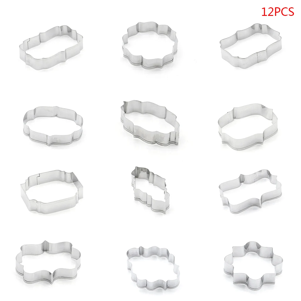 

12pcs Stainless Steel Blessing Frame Biscuit Cutters Cookie Cutter Set Wedding Cake Mould Kitchen Sugarcraft Baking Pastry Tools