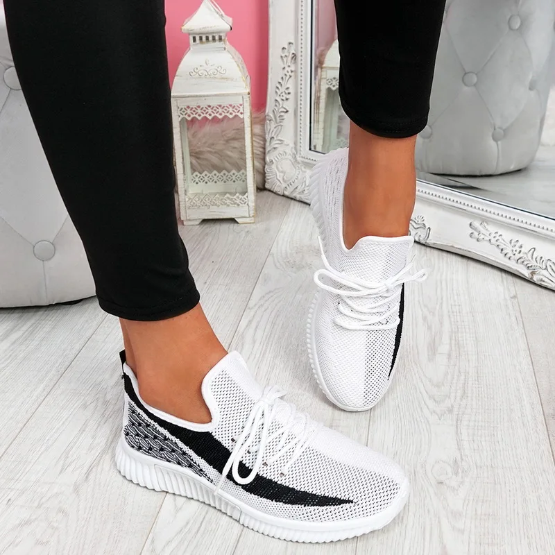 

2022 Summer Women Fashion Mesh Breathable Shoes Flat Sneakers Mixed Color Casual Vulcanized Femme Sport Flats Running Shoes