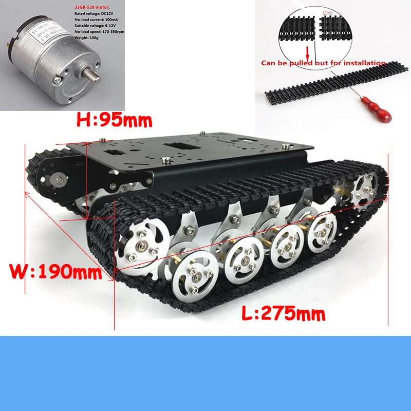 TS100 Metal Shock-Absorbing Tank Chassis Kit Heavy Load Smart Tracked Robot Frame With 33GB-520 Motor Education DIY Toy TS100 Metal Shock-Absorbing Tank Chassis Kit Heavy Load Smart Tracked Robot Frame With 33GB-520 Motor Education DIY Toy