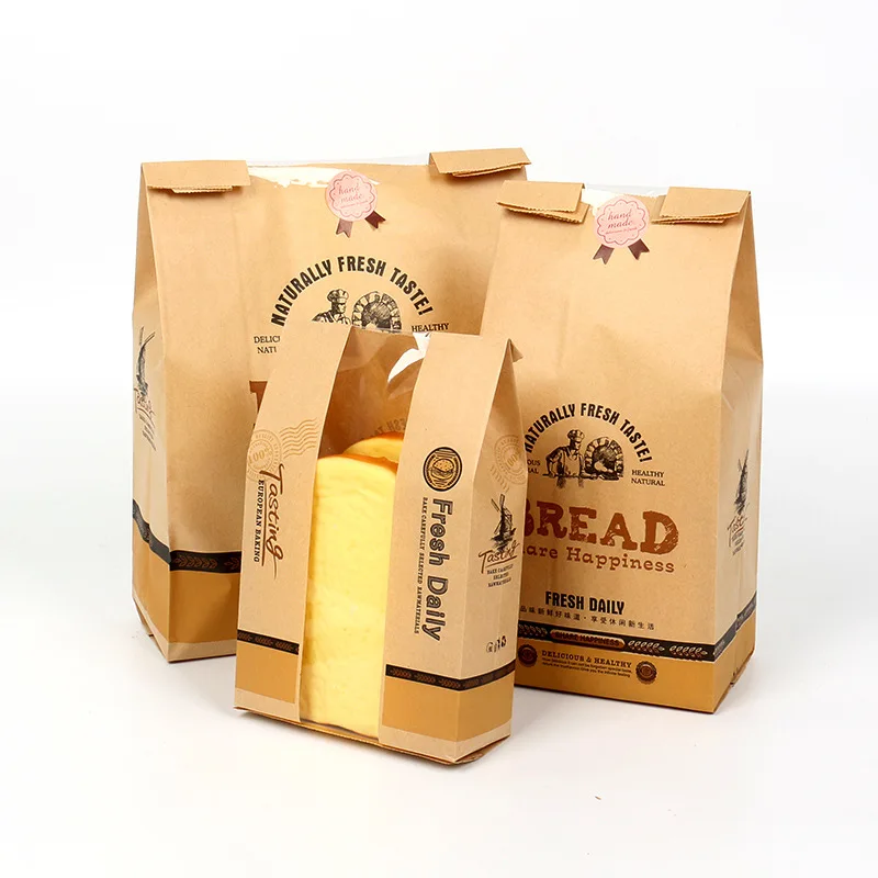 

LBSISI Life 50pcs Kraft Paper Bread Clear Avoid Oil Packing Toast Window Bag Baking Takeaway Food Package Cake Bag Party