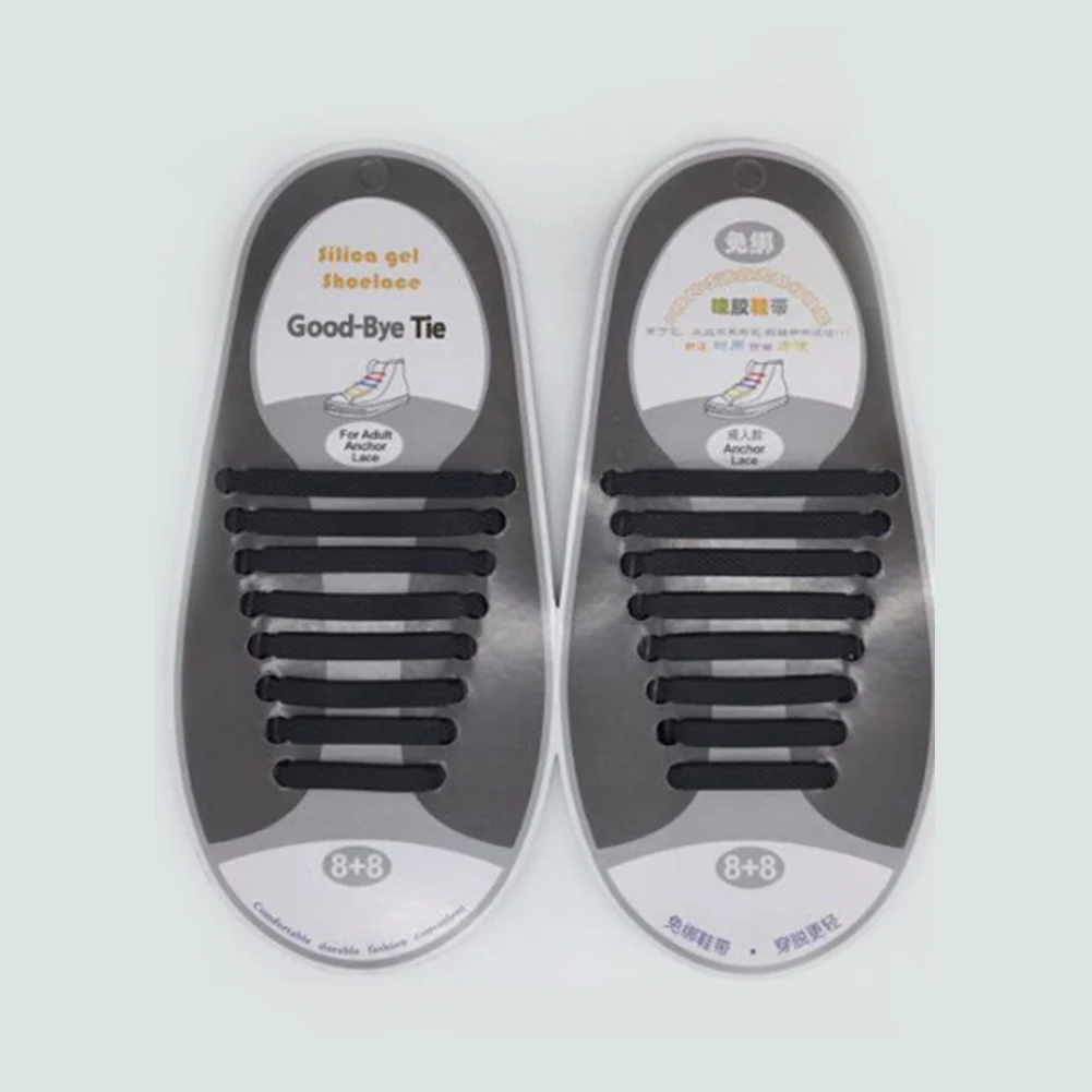 16 шт./лот, эластичные силиконовые шнурки для спорта, без шнурков, шнурки для обуви для мужчин и женщин, шнурки для резиновой обуви, шнурки для обуви, аксессуары - Цвет: Черный