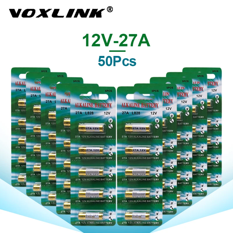 

VOXLINK 27A 12V Alkaine Batteries G27A MN27 MS27 GP27A A27 L828 V27GA For Doorbell alarm remote control Disposable battery 50PCS