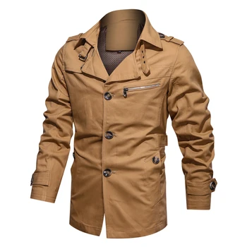 

New Men's Trench Coat Male Outwear 4XL 5XL 2020 Autumn Cotton Solid Casual Jacket Men Brand Clothing Long Coat AFC07