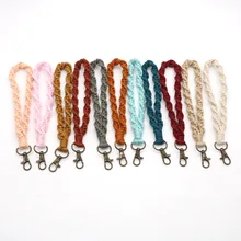 

ZWPON Handmade Macrame Wristlet Keychain Mom Bag Macrame Woven Keyring Braid Cotton Key Ring