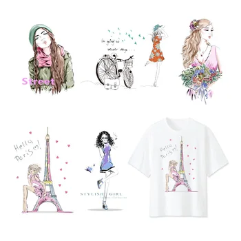 

Fashion Girl Iron on Transfers Patches Clothing DIY Thermo Stickers Cute Animal Heat Transfers Patch for Child Clothes Decor F