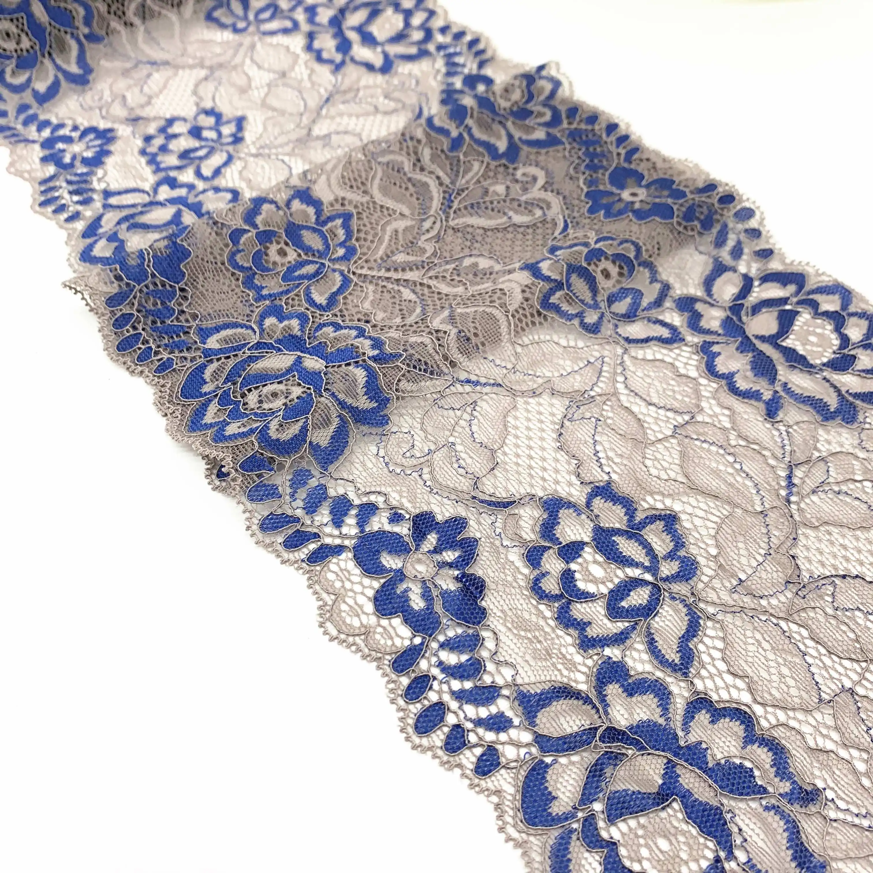 3y/lot Width 6 7/8 inch Blue Grey Elastic Lace Trim 4