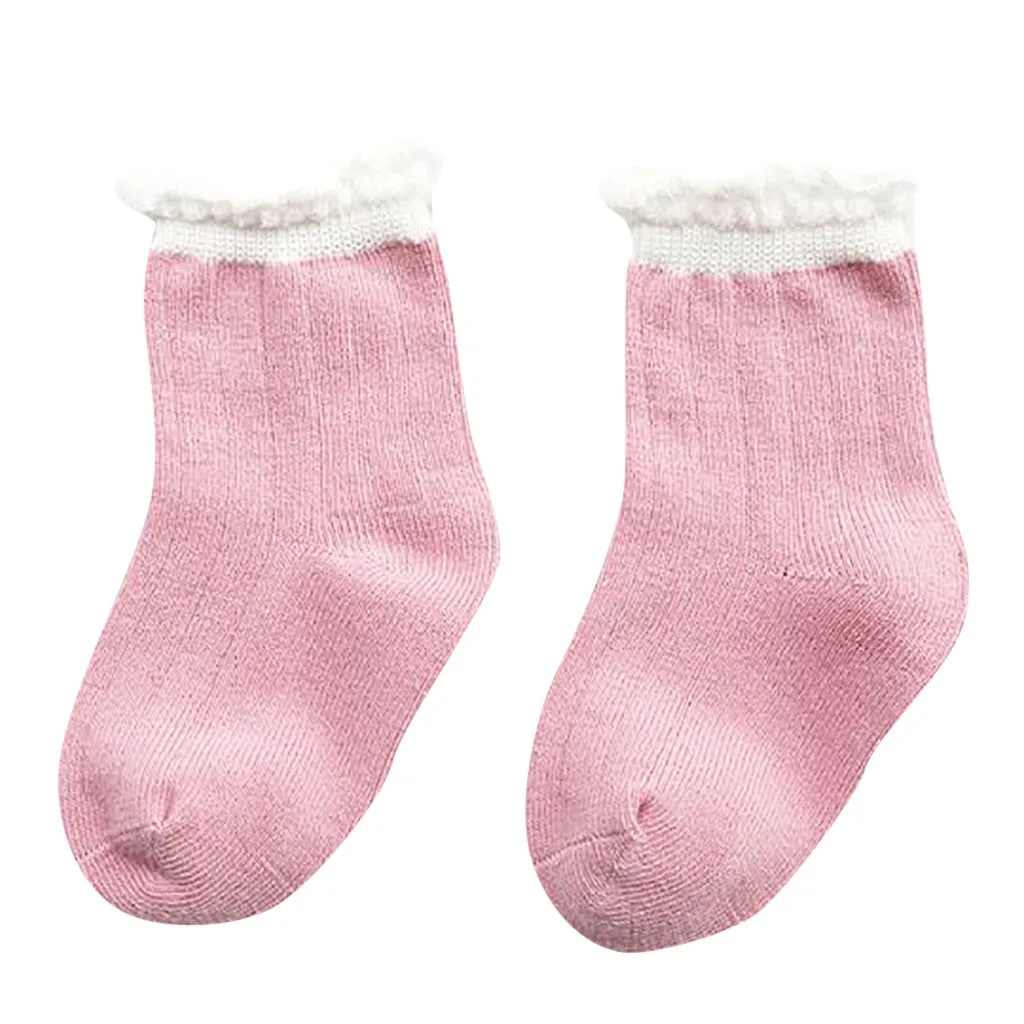 Коллекция года, носки для малышей однотонные зимние теплые носки для новорожденных, высококачественные детские носки с пышными краями для маленьких мальчиков и девочек Recien Nacido - Цвет: Розовый
