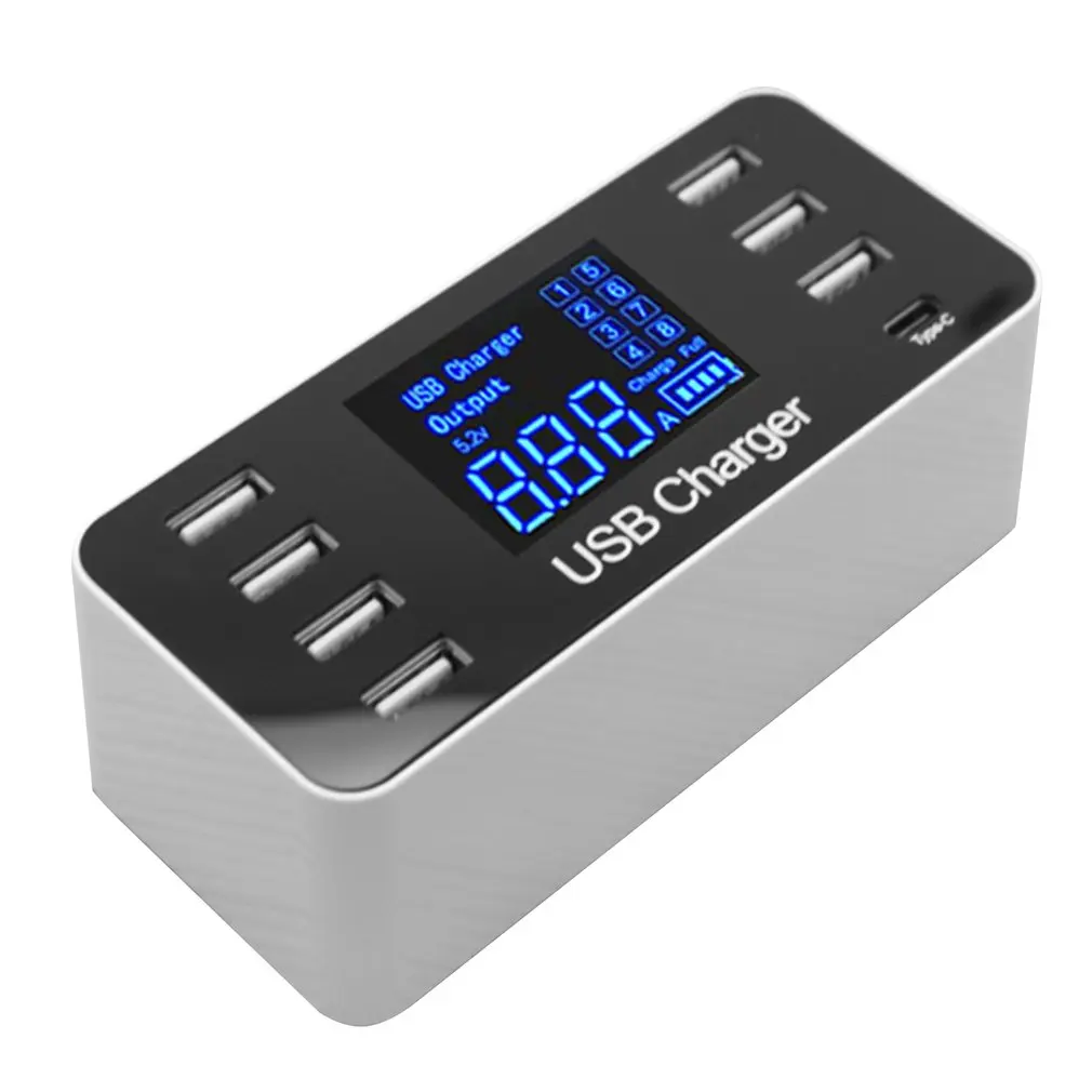 Умная зарядная станция USB с 8 портами и ЖК-цифровым дисплеем 40 Вт многопортовое