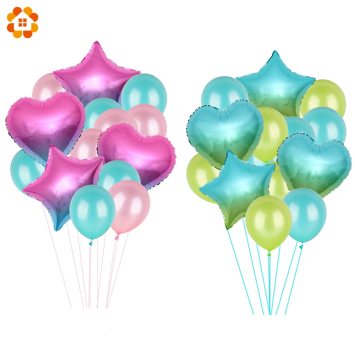 14 шт. воздушные шары с градиентом в форме сердца и звезды металлические