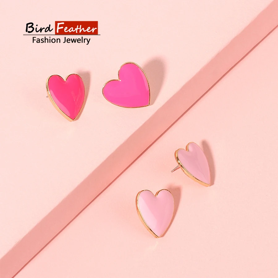

Simple Trendy Gold Color Geometric cute candy color heart Earrings For Women Lady Fashion Large design drop Earrings Set Jewelry