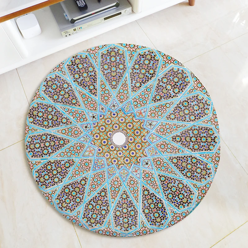 Simanfei Mandala Print Round Carpet Flannel Yoga Mat Living Room Rug Washable Bedroom Bedside Kitchen Chair Foot Floor Mat