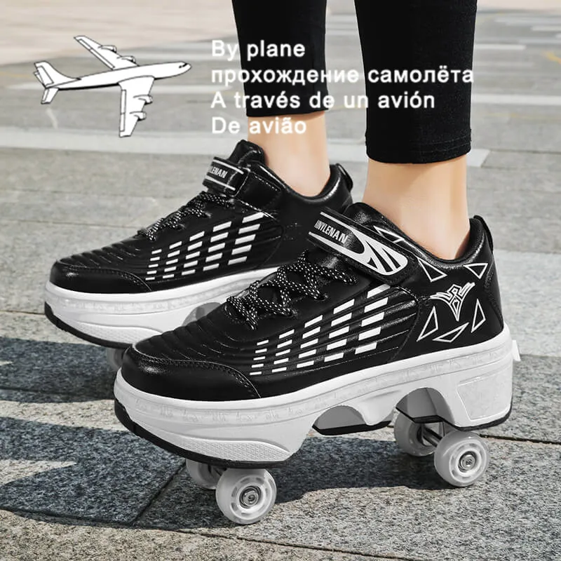 

Sneakers Deformation Roller Skate Shoes Parkour Roller Shoes Sneakers With Four Wheels Running Shoes For Unisex Children Shoes