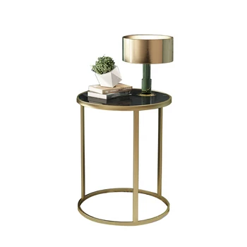 

Simple Nordic style light luxury glass edge living room tea table balcony marble small round table bedroom bedside storage table