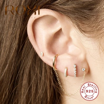 

ROXI Gold Color Zircon Crystal Threaded Piercing Ear Stud Earrings for Women Simple Ear Cuff Clip on Earring Silver 925 Jewelry