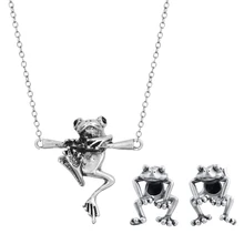 Cute Frog Animal Pendant Necklace Earring Piercing for Women Girls Gothic Link Chain Choker Collier Female Korean Jewelry Gift