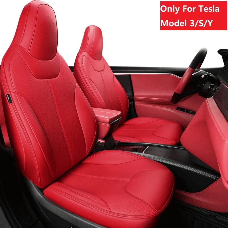 

Tesla Model 3 2021 Custom Fit Car Seat Cover Accessories For Model Y S 360 Degree Full Covered High Quality Leather Cushion Red