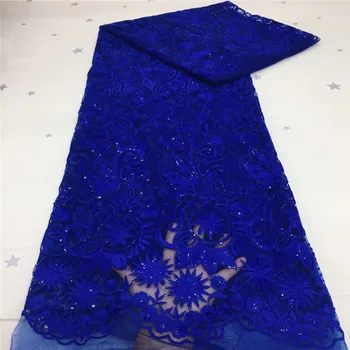 

Latest African Laces Royal blue High Quality Luxury Nigerian Bridal Lace Fabric Embrodiery Sequin French Lace Fabric for Party