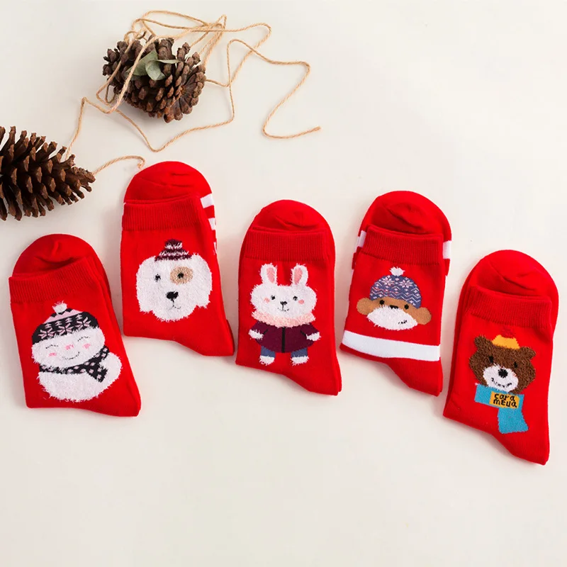 Jerrinut, женские хлопковые Рождественские Носки Happy Red, теплые зимние носки с принтом, милые Мультяшные животные, Модные новогодние носки, 1 пара