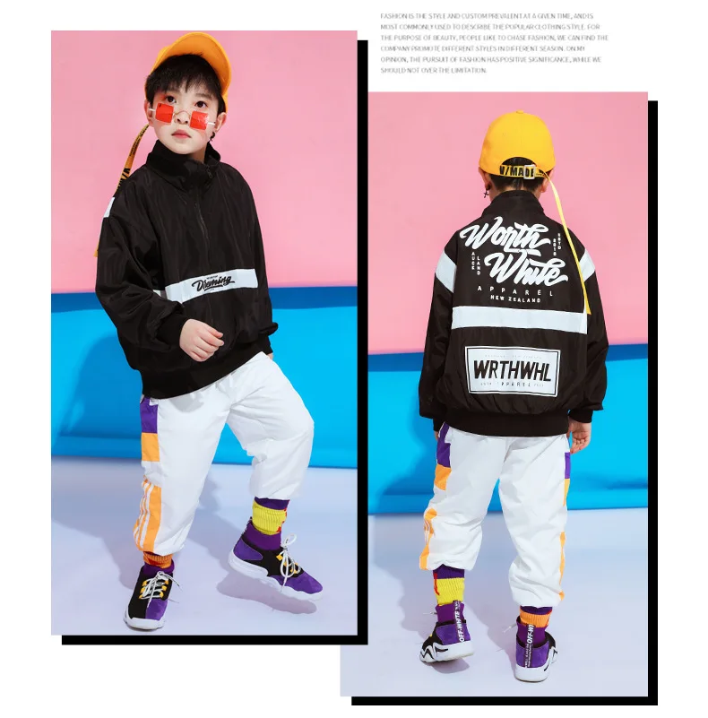 Children's Street Dance Wear Suit Loose Jacket+Pants 2 Piece Set Kids Girls Boys Hip Hop Costumes for Stage Performance 4-18T (12)
