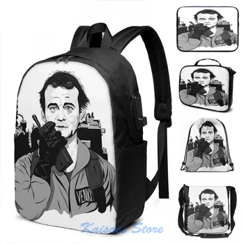 

Ghostbusters Peter Venkman Bill Murray illustration(2) USB Charge Backpack men School bags Women bag Travel laptop bag