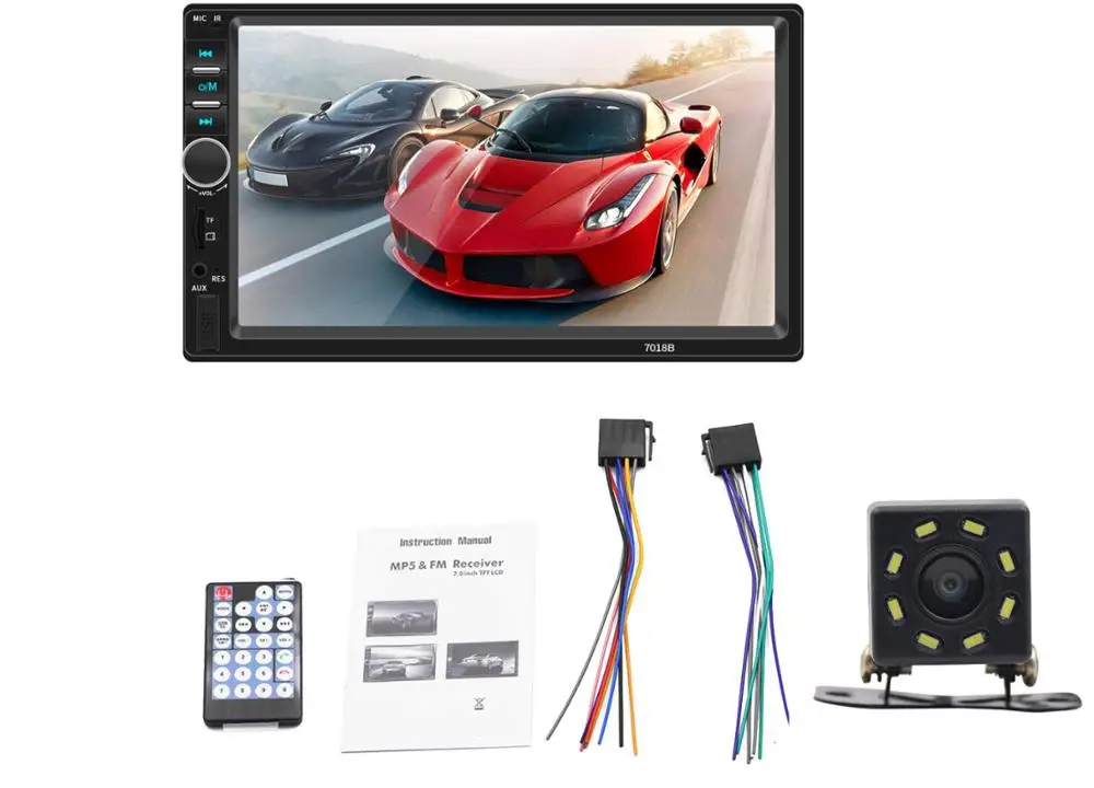 Автомагнитола 2 Din Mp5 плеер Bluetooth Handsfree сенсорный экран авто радио обратное изображение поддержка камеры заднего вида Mirrorlink 7018b - Цвет: With 8Led camera