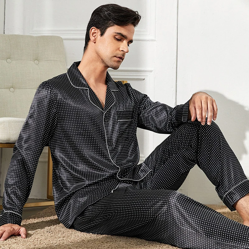 Luxury Silk Pajamas Men Designer Pjs Nightwear Long Sleeve Tops Trousers  Pyjamas Thin Ice Silk Pajamas Men Sleepwear Pijama Dot - Pajama Sets -  AliExpress