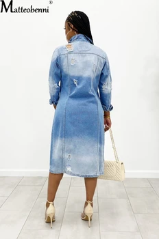 Alternative view of Autumn Women Sexy Ripped Denim Jackets 2021 Vintage Casual Long Jean Jacket Winter Female Long Sleeve Coat Streetwear Plus Size