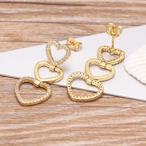 Arrival Fashion Three Heart Earrings Contracted Joker Long Women Drop Earrings Copper Zircon Party Wedding Jewelry Gift