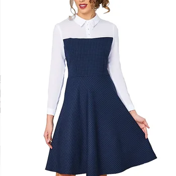 

2020 Women's Sleeve Collar Slim Plaid Maxi Striped Long Plaj Elbiseleri Trapeze Dress Vestido Sexy
