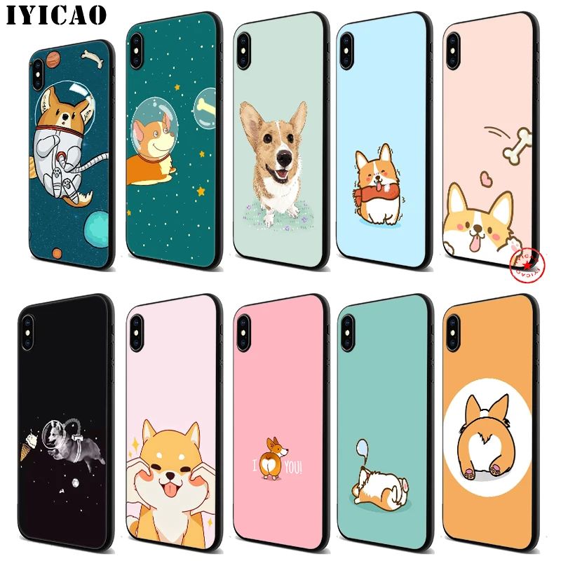 IYICAO милый мягкий черный силиконовый чехол с рисунком собаки корги для iPhone 11 Pro Xr Xs