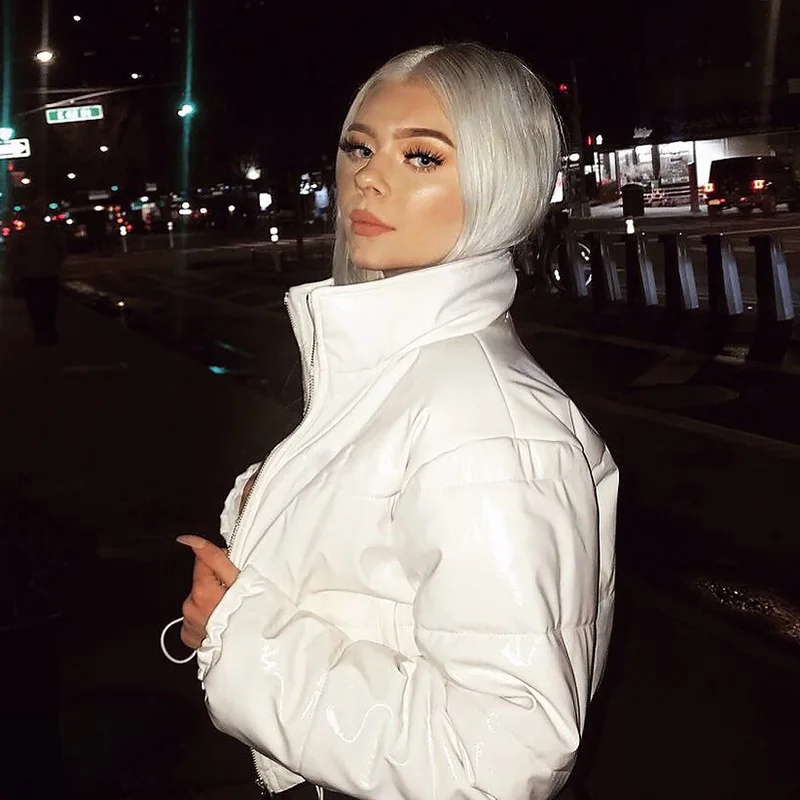 wonderful  Women Oversized Cotton Cropped Jacket Fashion Winter White Pullover Coat Female Casual Black Warm L