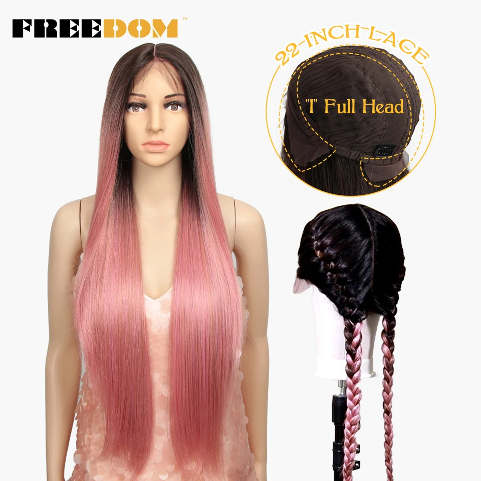 

FREEDOM 22 Inch Lace Full Head Synthetic Lace Front Wigs For Women 3 COLOR Straight Braid Double Ponytail Wigs Heat Resistant