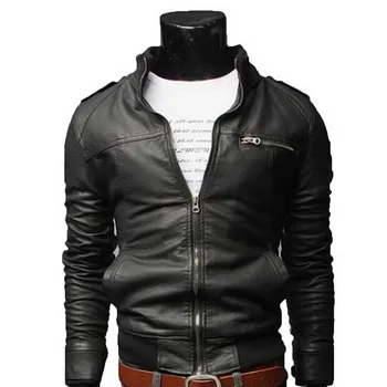

Stylish Men's PU Jackets Collar Slim Motorcycle Leather Jacket Coat Outwear New