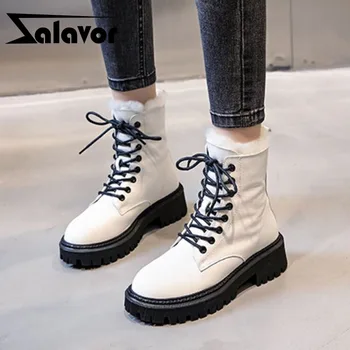 

ZALAVOR Real Leather Snow Boots Women Plush Fur Warm Winter Shoes Woman Thick Fur Cross Strap Short Boot Footwear Size 35-39