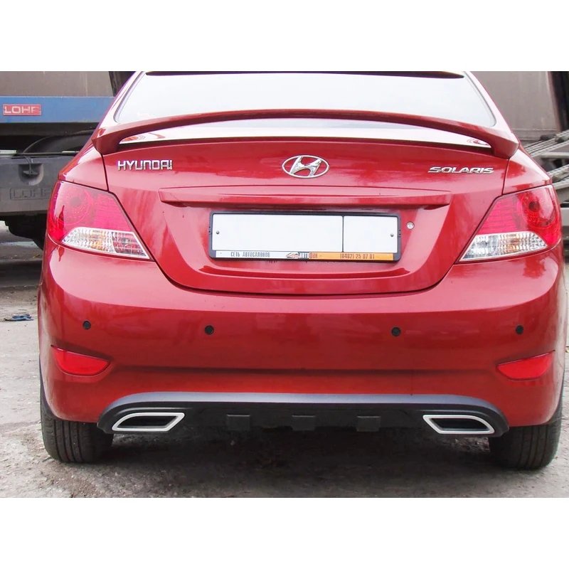 Hyundai Solaris 2010 – 2014 diffuseur de pare-chocs arrière (plastique ABS, gaufré) brillant (pour peinture) ► Photo 2/5