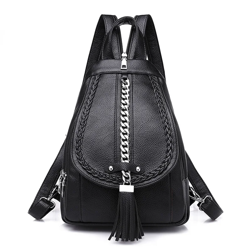 Рюкзаки для девочек Mochilas, женские кожаные рюкзаки, женский рюкзак в консервативном стиле, большой вместительный дорожный рюкзак с твердой спинкой - Цвет: Black