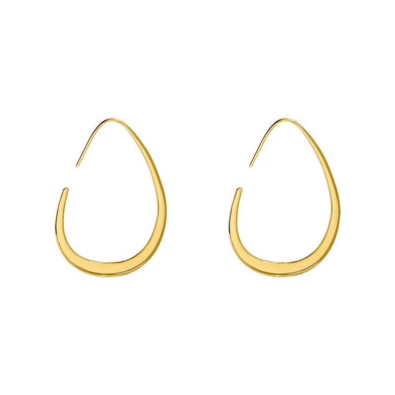 2021New Trendy Goldon Metal Oval Hoop Earrings For Women Korean Fashion Lady Party Luxury Drop Earrings Girl's Daily Accessories