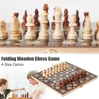 

Folding Wooden Chess Games Backgammon Chess Set Portable Checkers Travel Table Board Games Indoor Home Entertainment 4 Sizes