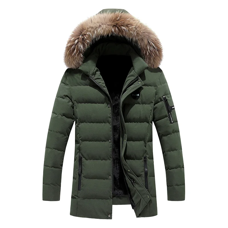 30 градусов снежная холодная зимняя куртка Мужская Утепленная флисовая парка с капюшоном пальто мужские теплые куртки ветровка пальто размера плюс M-5XL - Цвет: Армейский зеленый