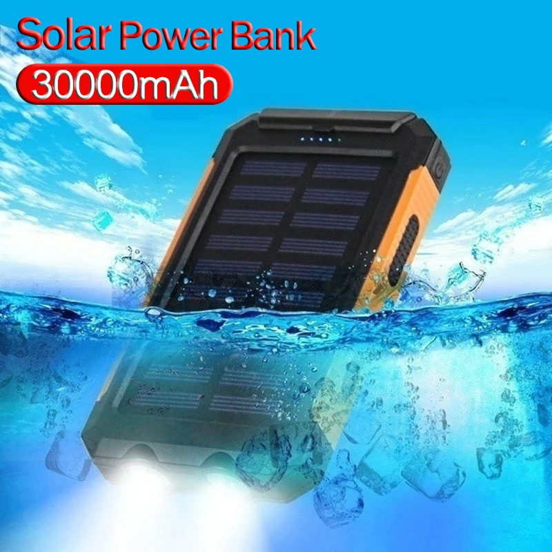 30000mAh Водонепроницаемый Солнечный внешний аккумулятор портативный двойной USB с SOS