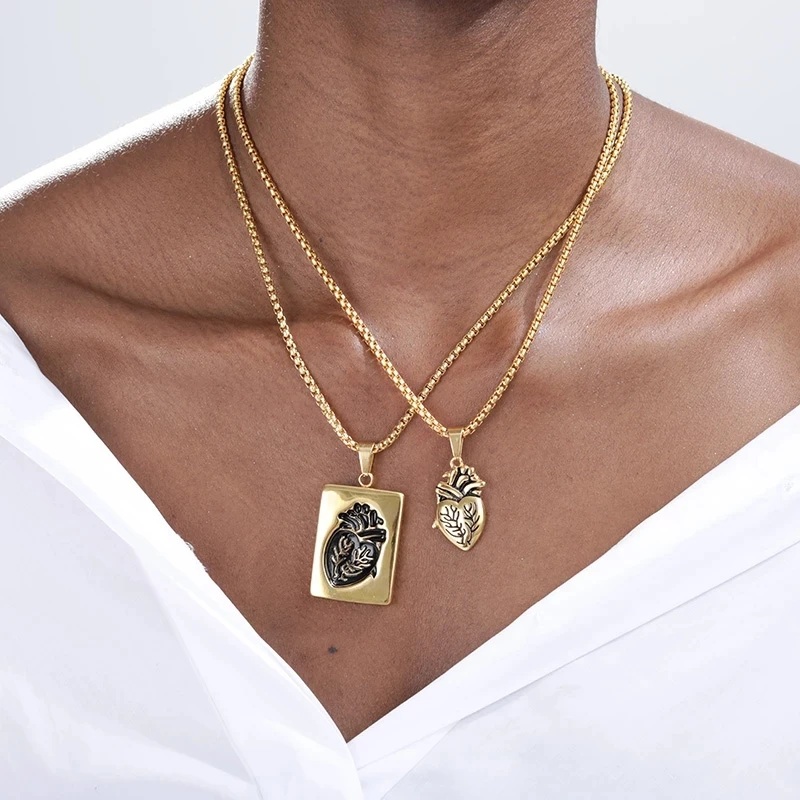 2020 Puzzel Sieraden Tale rechtoek Collares Anatomisch Hart Ketting Vrouwen Valentijnsdag подарок Rvs Hanger Collares|Ожерелья с
