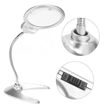 

Led Mirror Adjustable Illuminated Magnifying Glass Metal Hose Desktop Magnifier Reading Lamp with 2 LED Hand Mirror