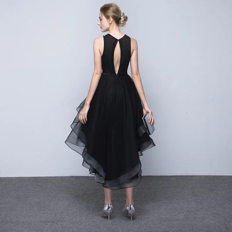 BacklakeGirls Grace Round Neck Sleeveless High Low Organza Cocktail Dress Tea Length Evening Party Dress Robe De Soirée Courte
