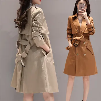 

Windbreaker Women's 2020 New Spring Autumn Korean slim Double-breasted British Black Khaki Long Trench Coat Female Outerwear