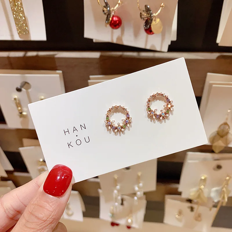 Korean New Design Fashion Colorful Rhinestone Moon Heart Flower Garland Stud Earrings Jewelry Women Exquisite Romantic Earrings - Image 5