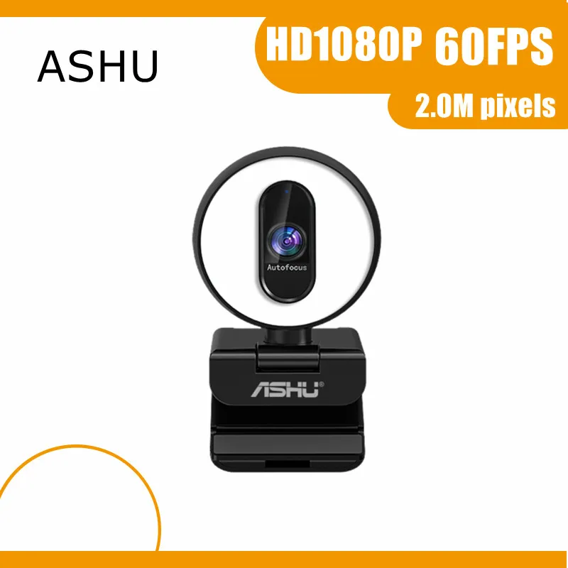 

Веб-камера 60FPS с кольцесветильник кой, 1080p, автофокус, HD-камера, USB, для ПК, для прямой трансляции