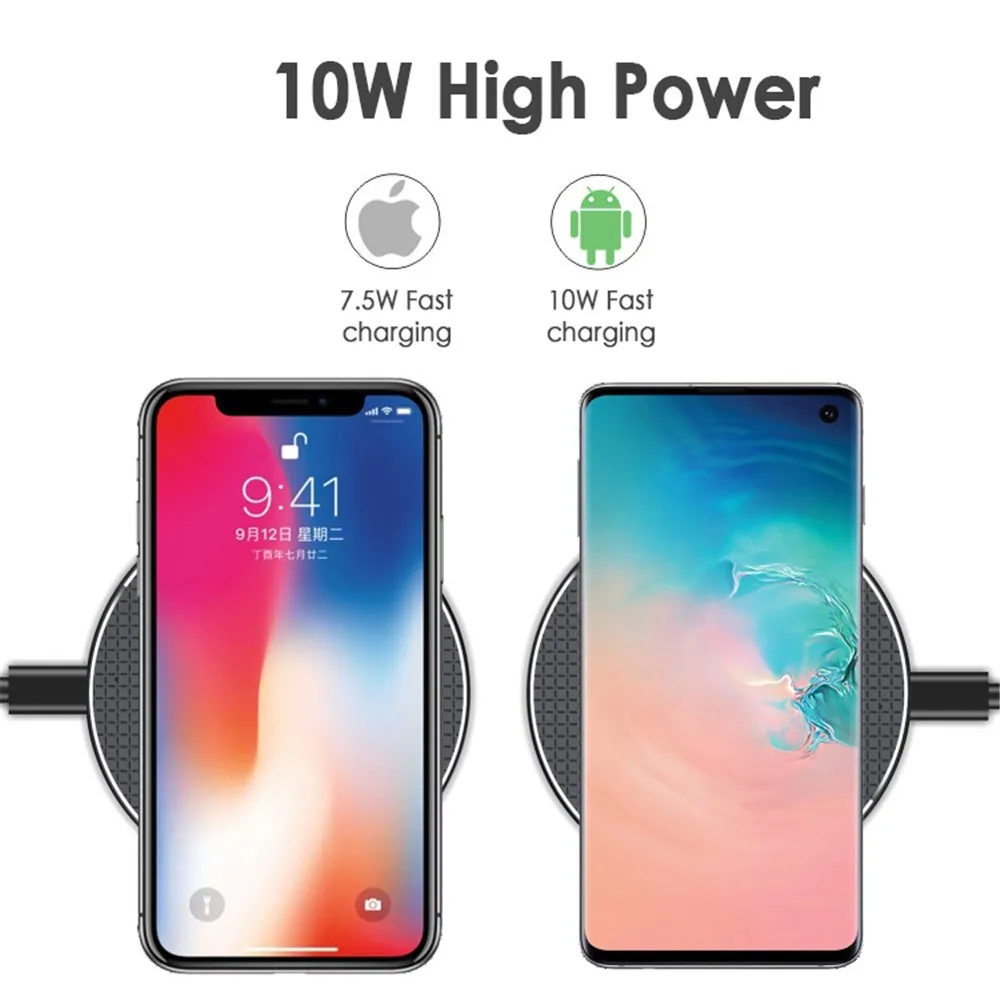 10W Qi Wireless Charger For iPhone 8 X XR XS Max QC3.0 10W Fast Wireless Charging for Samsung S9 S8 Note 9 S10 USB Charger Pad