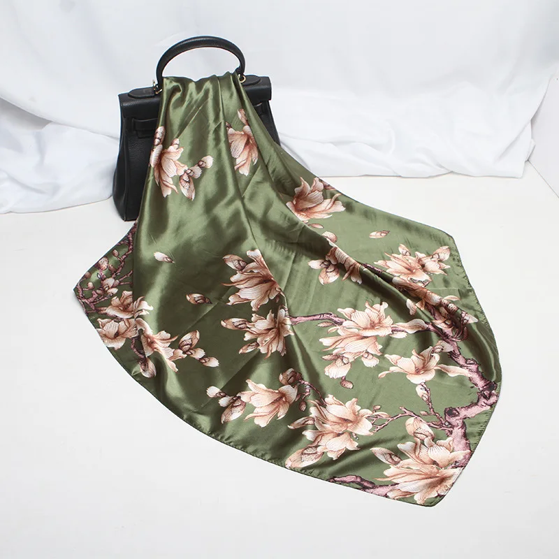 

New magnolia simulation silk scarf high-end decorative printing 90cm * 90cm square scarf spring elegant scarf