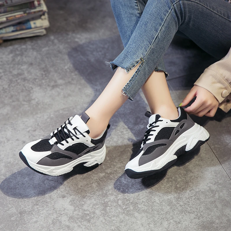 beige platform trainers