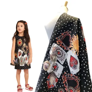

144cm width The Sacred Heart Red Stone Black Polyester Brocade Jacquard Fabric for Woman Dress Skirt Children Tank Dress Sewing